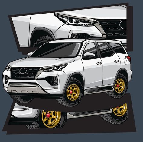 Car cartoon Premium Vector | Premium Vector #Freepik #vector #toyota-car #cartoon-truck #cartoon #thailand Mobil Art, Bus Sekolah, Jdm Girls, Mobil Mustang, Mobil Futuristik, Mobil Drift, White Truck, Toyota Innova, Aesthetic Car