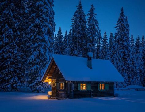 Snowy Cabin In The Woods, Beautiful Winter Pictures, Štědrý Den, Building A Small House, Snowy Cabin, Winter Christmas Scenes, Little Cabin In The Woods, Snow Night, Cabin Tiny House