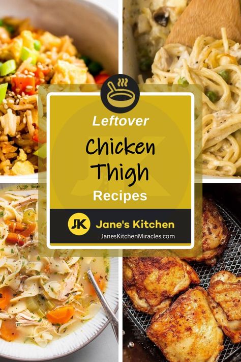 leftover chicken thigh recipes collage Healthy Recipes For Leftover Chicken, Leftover Chicken Tenders, Roasted Chicken Leftover Recipes, Shredded Chicken Recipes Healthy, Leftover Grilled Chicken Recipes, Leftover Bbq Chicken Recipes, Recipe Using Leftover Chicken, Leftover Chicken Recipes Easy, Fish Meals