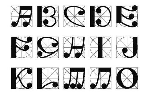 Music font design. by Anna Napolitano, via Behance Music Alphabet Letters, Music Notes Letters, Music Font, Creative Alphabet, Music Letters, Lettering Styles Alphabet, Alphabet Symbols, Music Drawings, Word Fonts