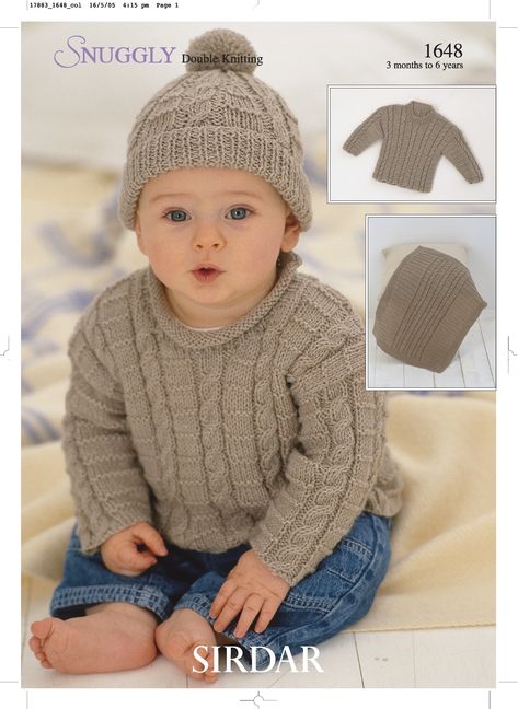 Sirdar 1648 Snuggly DK (downloadable PDF) - Wool Warehouse - Buy Yarn, Wool, Needles & Other Knitting Supplies Online! Baby Boy Knitting Patterns, Pull Bebe, Baby Boy Knitting, Handmade Yarn, Modern Knitting, Baby Knitting Patterns Free, Blanket Sweater, Boys Knits, Raglan Pullover