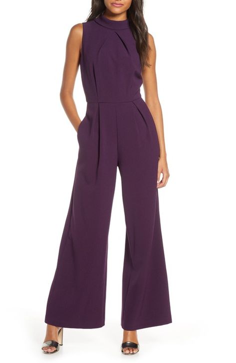 Blue Jumpsuits Outfit, Semi Formal Wedding Attire, Jumpsuit Outfit Wedding, Fall Wedding Attire, Black One Piece Jumpsuit, Dress For The Wedding, Anniversary Outfit, Jumpsuit For Wedding Guest, Purple Bridesmaid Dresses