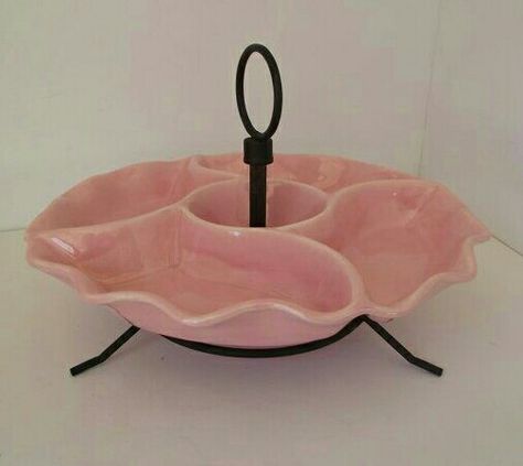 Vintage Retro Pink Kitchens, Fondue Night, Contemporary Kitchen Decor, Vintage Kitchen Accessories, Relish Tray, Vintage Kitchens, Relish Trays, California Pottery, Pink Kitchen