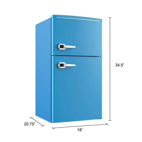 This retro-designed compact fridge offers a cool, colorful, and sophisticated look for any setting. Blue Mini Fridge, Beverage Coolers, Compact Fridge, Retro Fridge, Double Door Design, Shelf Clock, Bean Bag Chair Kids, Mini Fridges, Compact Refrigerator