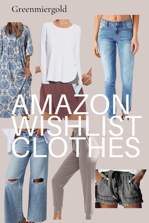 Here are some great summer clothes items.  Amazon wishlist women't clothes. Best Hiking Clothes On Amazon, Amazon Outfits Women India, Amazon Finds Clothes India, Best Amazon Jeans For Women, Amazon Merch T-shirts, Amazon Wishlist, Kids Gift Guide, Grey Shorts, Gold Fashion