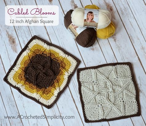 If you love texture and cables, you'll love the Cabled Blooms 12 inch afghan square. A stunning square when worked in one or more colors. Pixel Blanket, Blanket Squares, Crocheted Squares, Crochet Blocks, Afghan Crochet, Crochet Patterns Free Blanket, Afghan Patterns, Crochet Square Patterns, Granny Squares Pattern