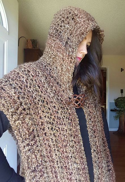 Crochet Hooded Shawl, Fae Witch, Elf Witch, Ruana Pattern, Lauren Lewis, Hooded Shawl, Crochet Hood, By Regina, Super Bulky Yarn