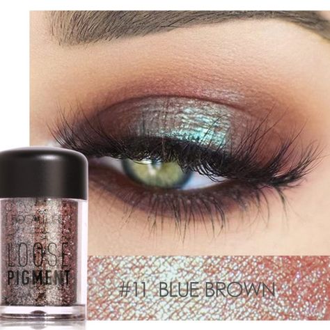 Focallure Loose Pigment Gives Your Eyes Extra Sparkle And Dimension With A Fully Pigmented Metallic Texture With Keep Look Cosmetics Prismatic Eye Shadow. Net Wt. : 4,5 G / 0.15 Oz. Color : 11 - Blue Brown Eye Makeup Shimmer, Metallic Eyeshadow Palette, Makeup Shimmer, Eye Shadow Makeup, Shadow Makeup, Eye Pigments, Natural Eyeshadow, Metallic Eyeshadow, Glitter Pigment