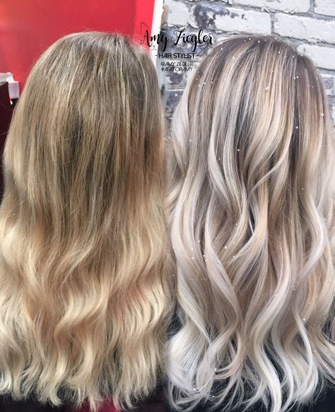 Before & After Transformation Snow white blonde platinum balayage ombre by @askforamy #askforamy #versatilestrands Blonde Platinum Balayage, Platinum Balayage, Brown Ombre Hair Color, Blonde Platinum, Platinum Blonde Highlights, Brown Ombre Hair, Hair Blond, Balayage Ombre, Hair 2018