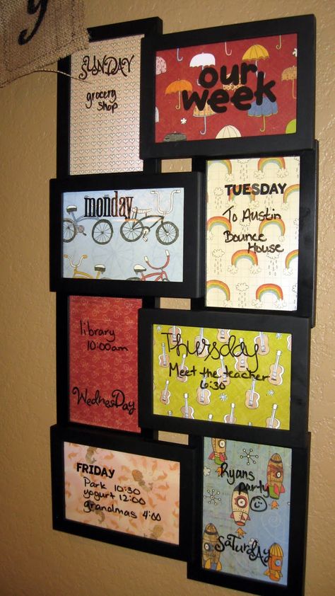 DIY Dry Erase Weekly Planner...Put Meal Ideas on each frame then erase for the next week! Smart Tiles, Dry Erase Calendar, Weekly Calendar, Dry Erase Markers, Dry Erase Board, Crafty Craft, Dry Erase, Organization Hacks, Getting Organized