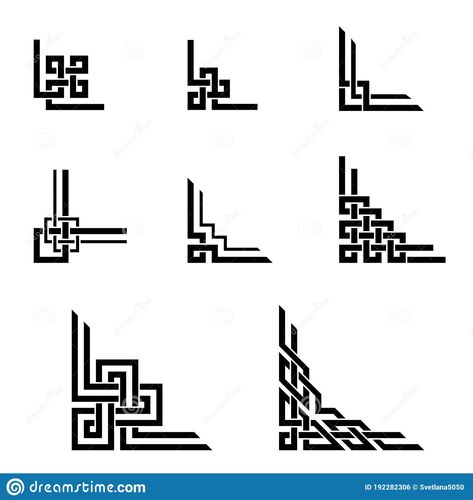 Illustration about Black geometric frame corners. Celtic style. Interlaced lines and knots. Illustration of interlaced, frame, geometric - 192282306 Motif Arabesque, Corner Borders, Seni Arab, Geometric Pattern Art, Islamic Patterns, Arabic Pattern, Geometric Drawing, 카페 인테리어 디자인, Geometric Frame