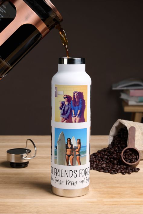 Refresh yourself and others with the gift of this cool square Instagram photo water bottle. Your best friends will love the 6 photos you add. Simply add your own photos and add your besties names too. Professionally designed by Lasgalen Arts Designs. Stocking Stufers, Friends Photo Collage, Instagram Photo Collage, Photo Water, White Water Bottle, Text Gift, Friend Photos, Best Friend Gifts, Custom Photo