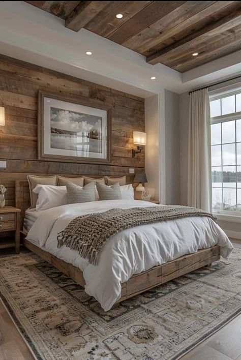 Rustic Farmhouse Bedroom Master Suite Simple, Farmhouse Neutral Bedroom, Modern Farmhouse Bedroom Master Suite Shiplap, Barndo Master Bed, Modern Farmhouse Bedroom Bedding & Blankets, Neutral Bedroom Ideas, Master Rustic Bedroom Ideas, Lakehouse Ideas, Neutral Bedrooms