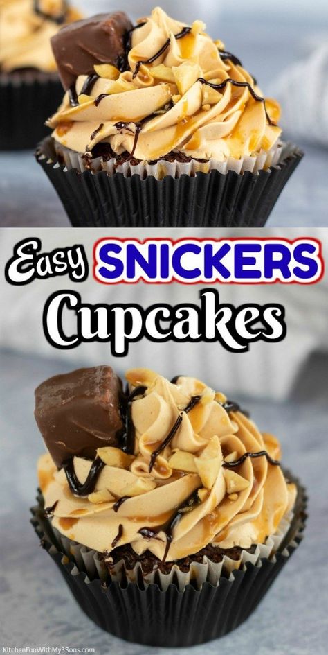 Cupcakes With Caramel Frosting, Candy Bar Cupcakes, Snickers Cupcakes, Snickers Dessert, Snicker Cupcakes, Cupcakes With Caramel, Snickers Recipe, Cake Mix Cupcakes, Snickers Cake