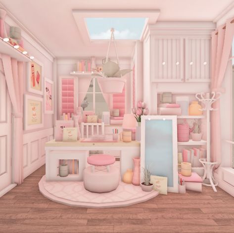 Seashell Bloxburg, Bloxburg Blush Bedroom, Bloxburg Preppy Bedroom, Danish Pastel Bloxburg, Bloxburg Toddler Room Ideas, House Layout Ideas, Preppy Bloxburg, Blush House, Adopt Me Small House Ideas