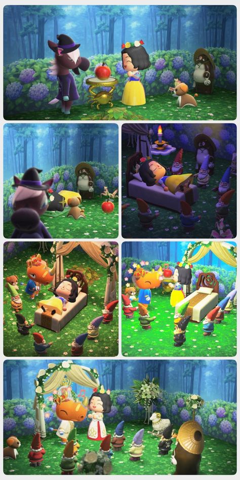 Animal Crossing Snow White, Acnh Snow White, Disney Acnh, Acnh Rooms, Animal Crossing Movie, Kawaii Island, Disney Island, White Kids Room, Storybook Theme