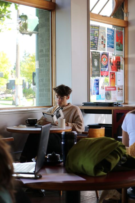 Guy In Cafe Aesthetic, People In Cafe Aesthetic, Reading Man Aesthetic, Boy With Book Aesthetic, People Reading Books Photography, Cafe People Photography, Cafe Boy Aesthetic, Guys Reading Books Aesthetic, Writer Aesthetic Boy