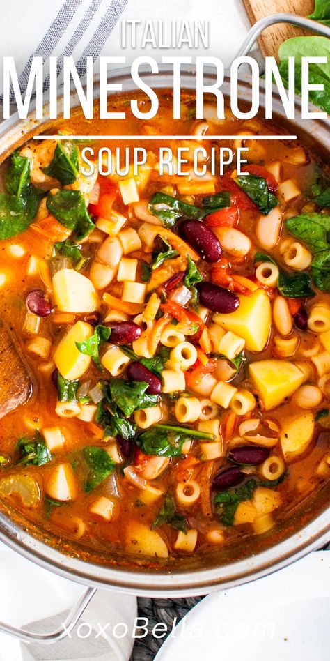 Ministroni Soup Recipe, Hearty Minestrone Soup Recipe, Italian Minestrone Soup Recipe, Italian Minestrone Soup, Mediterranean Soup, Sopa Minestrone, Italian Vegetable Soup, Italian Soup Recipes, Recipe For Lunch