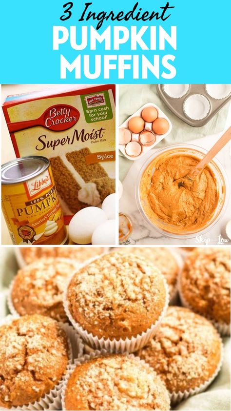 Looking for a quick and easy fall treat? Try these 3 ingredient pumpkin muffins made with cake mix! A perfect way to satisfy your pumpkin cravings in no time. These delicious muffins are the ideal combination of fluffy, flavorful, and effortlessly simple to make. Whip up a batch today for a cozy autumn snack that everyone will love. Healthy Jumbo Muffins, Carrot Cake Pumpkin Muffins, Quick Pumpkin Muffins, Three Ingredient Pumpkin Muffins, Easy Pumpkin Muffin Recipes, Pumpkin Pie Mix Muffins, Pumpkin Muffins With Cake Mix Recipes, Muffins From Cake Mix Recipes, Spice Cake Pumpkin Muffins