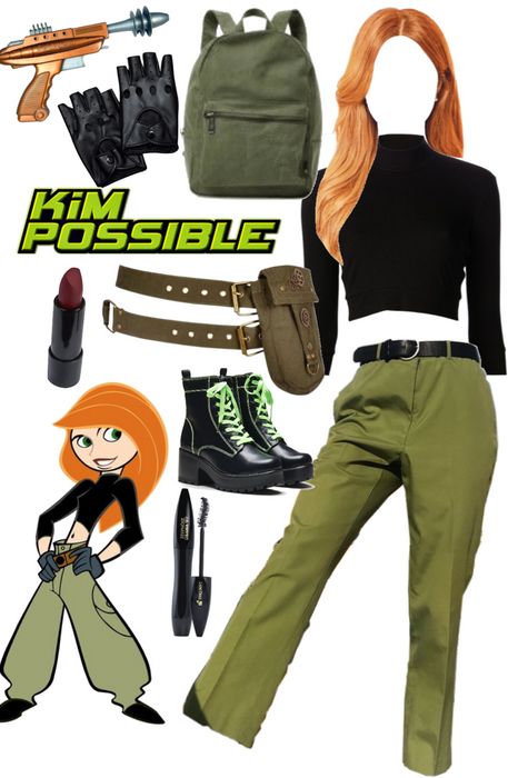 Kim Possible Costume Outfit | ShopLook Kim Possible Costume, Leather Fingerless Gloves, Outfit Anime, Lancome Hypnose, 2024 Halloween, Green Backpacks, Unique Costumes, Rave Outfit, Kim Possible