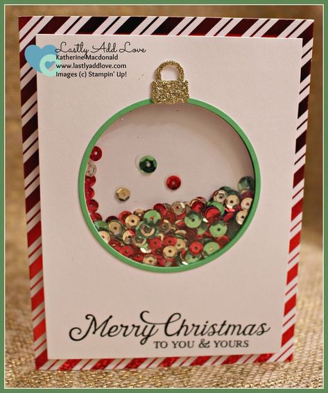 Fuse Tool, Ornament Card, Christmas Card Art, Homemade Christmas Cards, Stampin Up Christmas Cards, Diy Christmas Cards, Shaker Cards, Christmas Cards To Make, Holiday Catalog