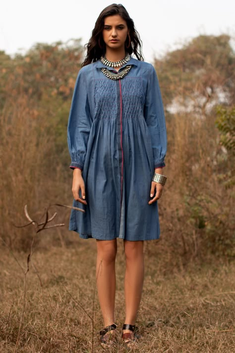 Buy Cotton Short Tunic by Payal Pratap at Aza Fashions Payal Pratap, Blue Cotton Shirt, Boho Fits, Short Tunic, Tunics Online, Boho Style Outfits, Embroidered Tunic, Indo Western, Contemporary Outfits