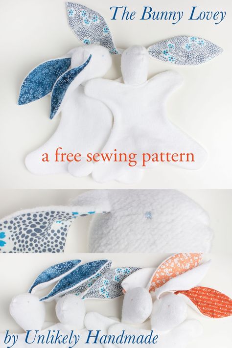 UNLIKELY: The Bunny Lovey: A Free Sewing Pattern with Illustrated Instructions Hantverk Diy, Bunny Lovey, Basic Sewing, Free Sewing Pattern, Sew Ins, Baby Sewing Projects, Sewing Projects For Kids, Baby Projects, Bunny Crafts