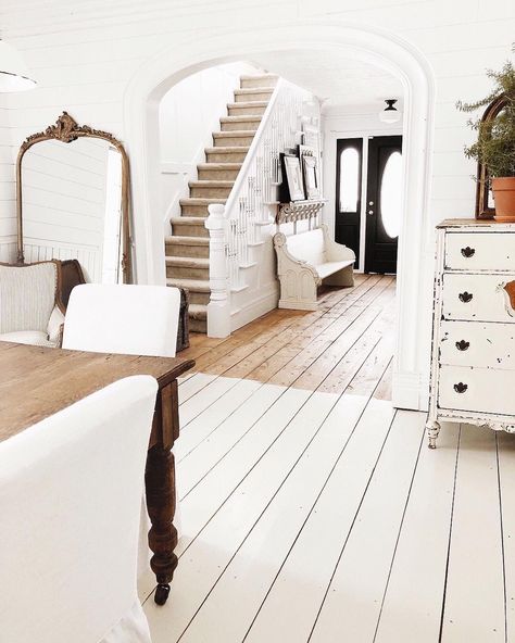 White Painted Wood Floors, White Painted Floors, Painted Wooden Floors, House Is A Mess, Painted Wood Floors, White Wood Floors, Painted Floor, Porch Flooring, Wooden Floors