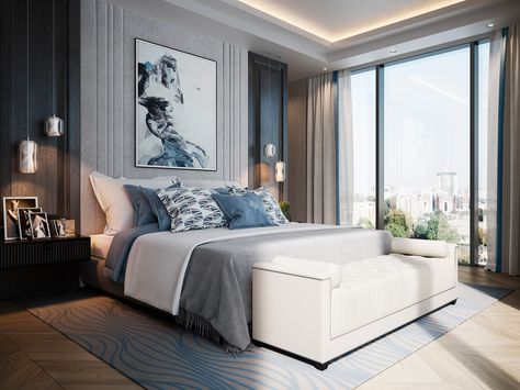 Modern Luxury Bedroom Furniture, Blue Gray Bedroom, Minimalist Dekor, Luxury Bedroom Furniture, Modern Luxury Bedroom, Luxury Bedroom Design, Comfortable Bedroom, Trendy Bedroom, Modern Bedroom Design