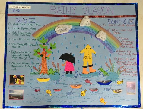 Rainy Season Project For Kids, Rainy Day Poem, Seasons Chart, Rainy Photos, Diy Pop Up Cards, Memo Pad Design, Seasons Activities, Monthly Baby Photos, Rainy Day Crafts