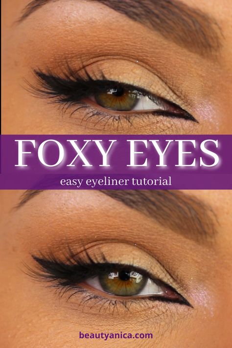 Simple tutorial for cat or foxy eye look Bridal Makeup Cat Eye Winged Liner, Wolf Eye Makeup Tutorial, Smokey Fox Eye Makeup Tutorial, Easy Simple Eyeliner, How To Do Fox Eyeliner, Natural Winged Eyeliner Look, Eyeliner Step-by-step, Foxy Eyeliner Tutorial, Smokey Fox Eye Makeup