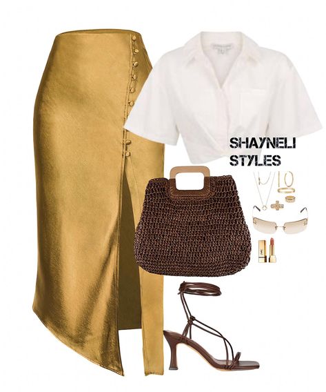 Gold Skirt Outfit, Vacay Outfits, Everyday Fashion Outfits, Modest Fashion Outfits, May 31, Looks Style, Lookbook Outfits, Outfits Casuales, Modest Outfits