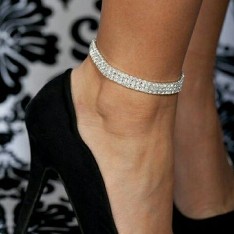 Silver Diamond Ankle Bracelet Feet Bracelet, Leg Jewelry, Rhinestone Anklet, Anklet For Women, Leg Chain, Heart Anklet, Foot Jewelry, Ankle Bracelet, Elastic Bracelet