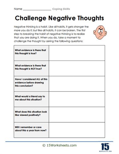 Negative Thoughts Worksheet, Thoughts Worksheet, Challenge Negative Thoughts, Holiday Science, Kindergarten Social Studies, The Worksheet, Break The Cycle, Work Activities, Improve Mental Health