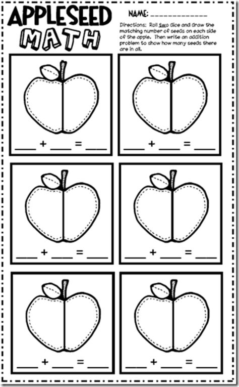 Seed Addition Worksheet Apple Worksheet, Apple Addition, Dice Addition, Apple Week, September School, Apple Math, Easy Math, Addition Practice, Apple Unit