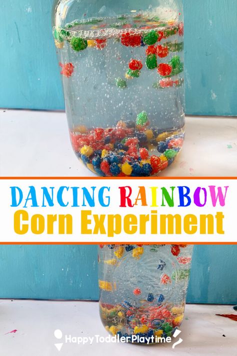 Dancing Popcorn Science Experiment, Dancing Popcorn Experiment, Dancing Popcorn, Dancing Corn, Colored Corn, Rainbow Corn, Boys Crafts, Rainbow Popcorn, Kid Experiments