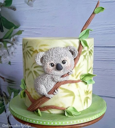 Koala cake by Couture cakes by Olga Koala Birthday Cake, Koala Cakes, Koala Cake, Australia Cake, Koala Party, Koala Birthday, Cake Painting, Animal Birthday Cakes, Couture Cakes