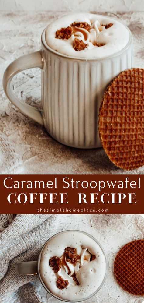 Looking for an easy coffee recipe to try? Caramel stroopwafel coffee combines your favorite perfectly roasted coffee, rich notes of buttery caramel and is topped with sweet homemade whipped cream and crumbles of stroopwafel cookies. It’s a delicious little treat in a cup! Follow the link for the recipe! stroopwafel coffee | caramel coffee recipe | coffee drink recipes | coffee drinks at home | coffee drink ideas Recipes Coffee Drinks, Coffee Drink Ideas, Stroopwafel Recipe, Caramel Coffee Recipe, Coffee Drinks At Home, Coffee Caramel, Easy Coffee Recipes, How To Make Caramel, Homemade Coffee