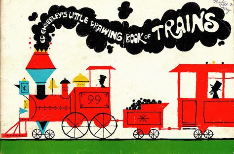 Color, negative space and text in steam.   Ed Emberly's Little Drawing Book of Trains. Ed Emberley, Spot Illustration, Friends Of The Library, Train Drawing, Train Illustration, Train Art, Childrens Drawings, Kids Training, Drawing Book