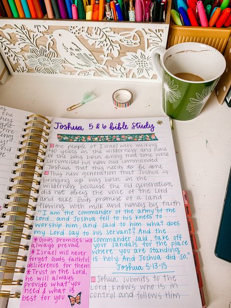 God’s promises will always prevail! 💗 Trust in the Lord, He will always provide what you need and what is best for you! Joshua Bible Journaling, Drawing Bible, Joshua Bible, Joshua 5, Journal Binder, Handwriting Ideas, Motivational Bible Verses, Study Notebook, Study Ideas