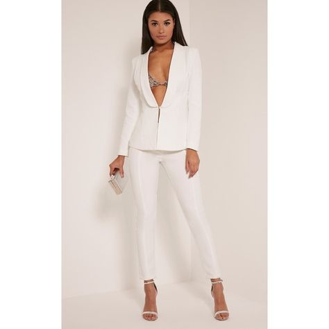 Avani Cream Suit Trousers-6 ($33) ❤ liked on Polyvore featuring pants, white, cigarette pants, tailored dress pants, suit pants, white cigarette trousers and tailored pants Bridesmaid Pants, Cream Dress Pants, Cream Suit, Cream Outfits, Cream Trousers, Cream Pants, Woman Suit Fashion, Pantsuits For Women, Suit Trousers