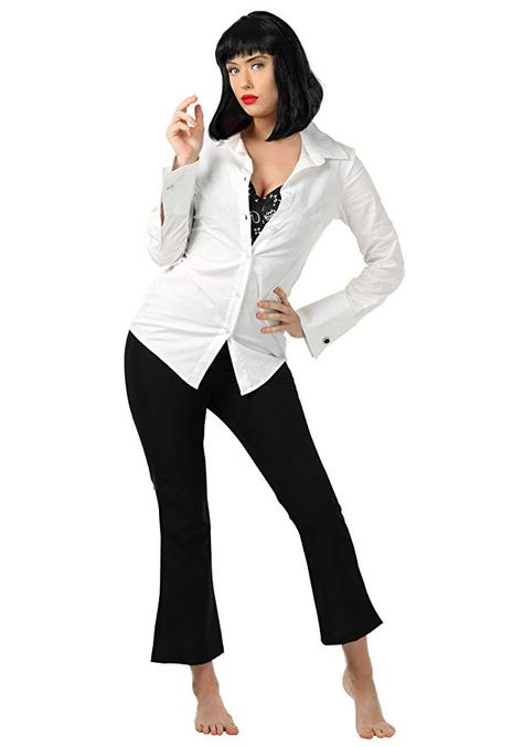 Amazon.com: Women's Pulp Fiction Mia Wallace Costume Pulp Fiction Costume for Women Small Black,White: Clothing Mia Wallace Outfit, Pulp Fiction Costume, Mia Wallace Costume, Mia Wallace Pulp Fiction, Pulp Fiction Mia, 90s Halloween Costumes, 90s Halloween, Outfit Chic, Dress Sweater