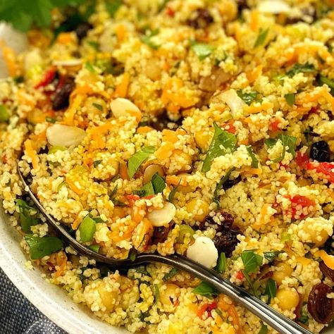 Moroccan couscous salad is a delicious and versatile side dish made with grated carrot, hearty chickpeas, fresh herbs, couscous and raisins. Moroccan Couscous Salad, Pearl Couscous Salad, Couscous Salad Recipes, Moroccan Salad, Moroccan Couscous, Couscous Recipe, Butternut Squash Salad, Squash Salad, Couscous Recipes