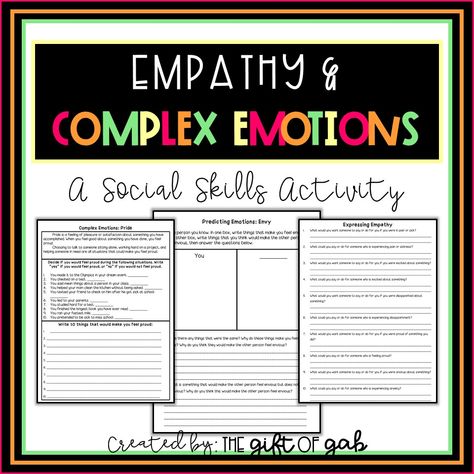 Activities for Teaching Empathy to Middle Schoolers Empathy Lessons, Worksheets For Middle School, Empathy Activities, Complex Emotions, Teaching Emotions, Teaching Empathy, Middle School Counseling, Emotions Activities, Social Skills Activities