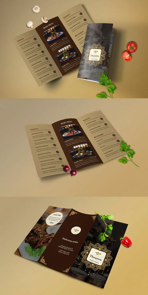 Trifold Restaurant Menu Template PSD. Download Restaurant Menu Card Design, Restaurant Menu Card, Menu Card Design, Food Menu Template, Restaurant Menu Template, Digital Menu, Design Fonts, Restaurant Menu Design, Modern Restaurant