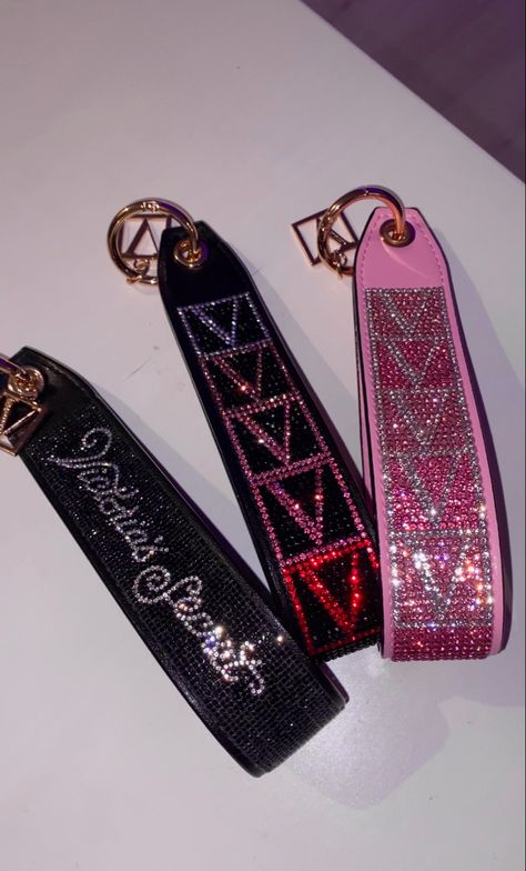 Vs Wristlet Strap, Victoria Secret Keychain Aesthetic, Aesthetic Keys With Keychain, Victoria’s Secret Keychain, Victoria Secret Keychain Wristlet, Wristlet Keychain Aesthetic, Keychain For Car Keys, Pink Keychain Aesthetic, Wristlet Aesthetic