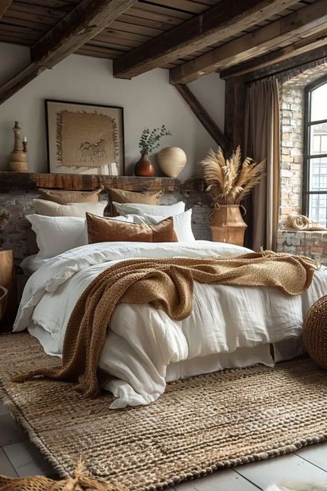 Create a romantic retreat with these 42 cozy bedroom ideas for couples! From soft bedding and ambient lighting to warm color palettes and intimate decor, transform your bedroom into a welcoming haven that fosters comfort and connection for you and your partner. Master Bedrooms Rustic Modern, Aesthetic Couple Room, Unusual Bedroom Ideas, Country Style Bedroom Ideas, Pottery Barn Bedroom Ideas, Mexico Bedroom, Spa Bedroom Ideas, Cabin Bedroom Ideas, Cozy Bedroom Ideas For Couples