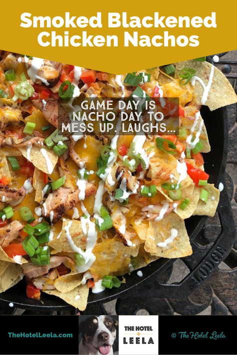 Unlike Texas, Western PA is starting to chill the hell down. Perfect timing for game day iron skillet nachos. And these are nacho standard nachos, so man-up and treat your crowd to something special with smoked blackened chicken thighs. Blackened Chicken Thighs, Skillet Nachos, Jarred Salsa, Blackened Seasoning, Texas Western, Nacho Cheese Sauce, Blackened Chicken, Chicken Nachos, Crunchy Snack