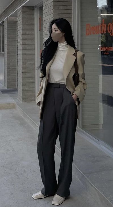 Korean Office Style Work Outfits, Tomboy Work Outfit, Tomboy Fashion Formal, Slacks Outfit Casual, Korean Formal Outfit, Tomboy Formal Outfits, Office Wear Dresses, Stylish Office Wear, Trendy Work Outfit