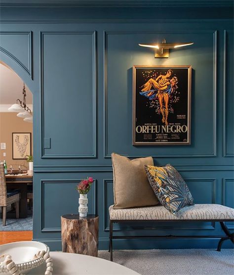 Painting the Music Room + Jewel Toned Inspiration - Chris Loves Julia Jewel Tone Room, Jewel Tone Bedroom, Jewel Tone Decor, Office Plan, Leather Ottoman, Media Room, Music Room, Room Paint, Blue Walls